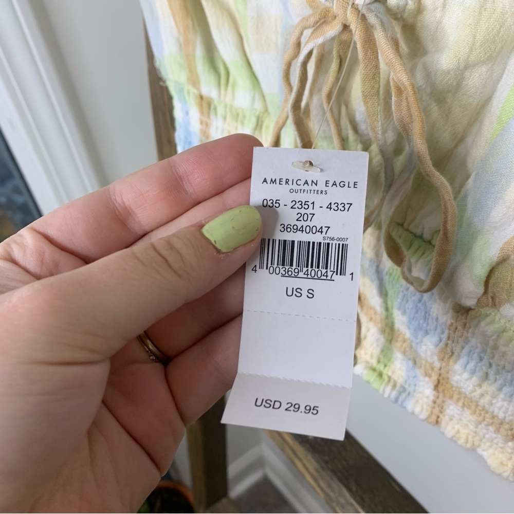 American Eagle Plaid Smocked Bubble Crop Tank - Picture 5 of 6